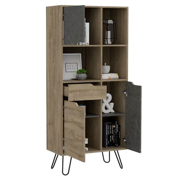 Modern Manhattan Bleached Pine and Grey Stone Effect Book Cabinet